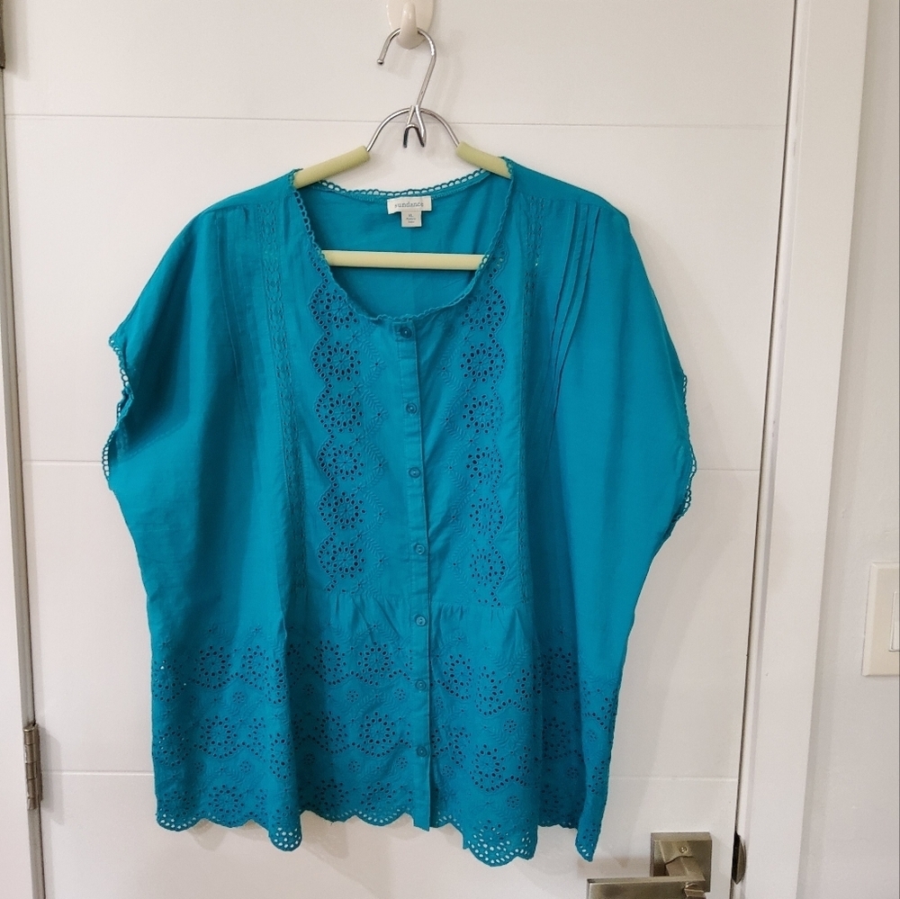 Sundance Eyelet Embroidered Blouse Size XL